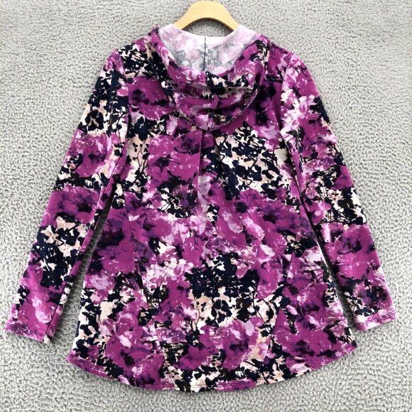 LOGO Jacket Womens XXS Pink Floral Full Zip Pockets Hooded Active Lounge Stretch - Picture 3 of 9